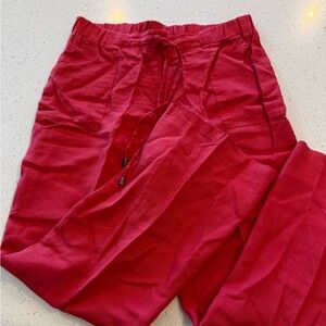 Style & Co 100% Linen Pants 10 Medium Coral Beach Bright Elastic Waist Pockets W